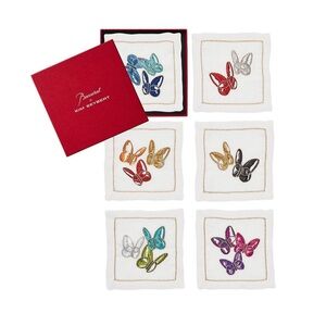 Kim Seybert White Cocktail Napkins with Multicolor Embroidered Butterflies